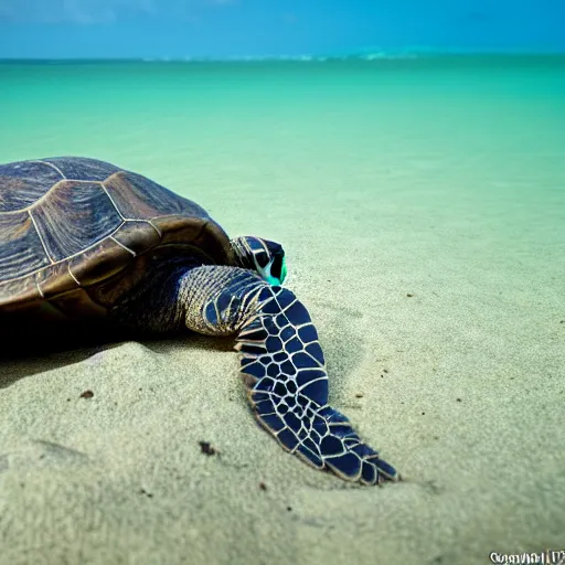 Prompt: An astonished Winston Churchill discovers the first turtle ever in Galapagos, XF IQ4, f/1.4, ISO 200, 1/160s, 8K, RAW, unedited, symmetrical balance, in-frame