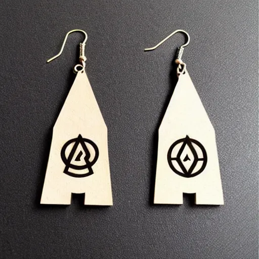 Image similar to 2 d wood lasercut earrings, mystical symbols, 8 k, hd, trending on amazon on artstation, trending on deviantart, trending on etsy, epic digital art