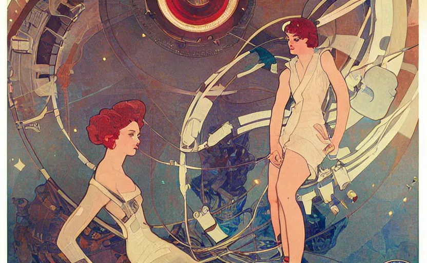 Image similar to insane detail textured art deco painting of astronaut full body, beautiful painting by mucha and kuvshinov