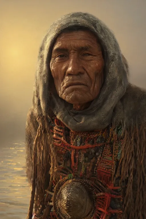 Image similar to aztec fisherman, close - up portrait, poor, intricate, elegant, volumetric lighting, scenery, digital painting, highly detailed, artstation, sharp focus, illustration, concept art, ruan jia, steve mccurry