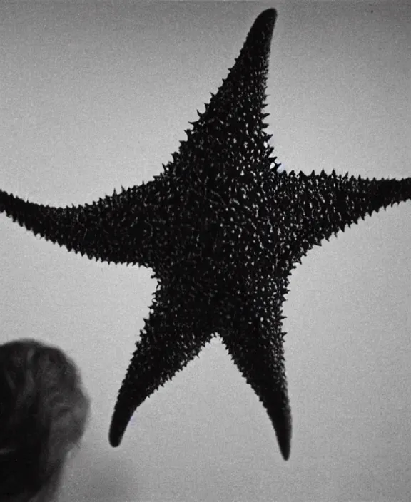 Image similar to a close-up view of Pulgasari the North Korean starfish monster, filmstill, produced by Kim Jong-il, Kodachrome, kaiju-eiga, monster movie, communist propaganda, film noir, 35mm film grain, Cooke Varotal 20-100mm T3.1, in the style of Ishirō Honda and Stanley Kubrick