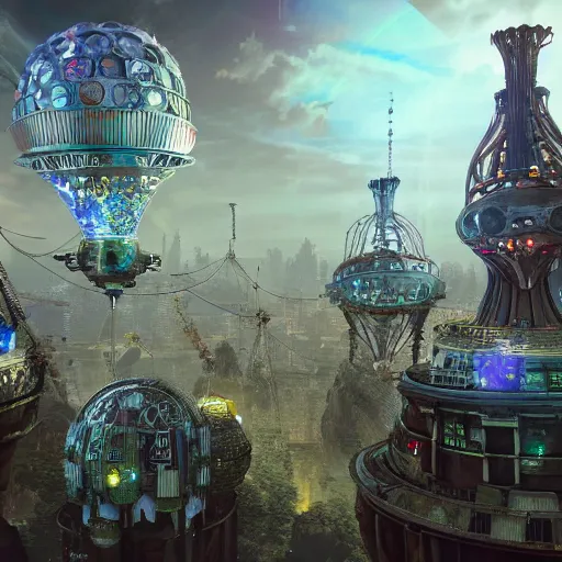 Image similar to streampunk city in a gigantic faberge egg, sky, steampunk, fantasy art, unreal engine,