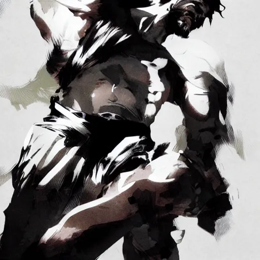 Image similar to jesus in a jojo dramatic pose, illustration by yoji shinkawa and greg rutkowski