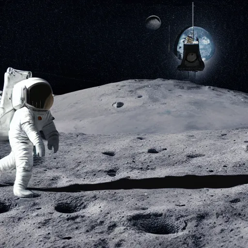 Image similar to a picture of a grey tabby cat wearing an astronaut suit, standing in the moon. Highly detailed . 4k