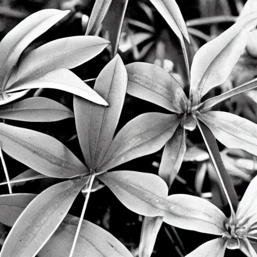 Image similar to a film noir about a killer plant, color film still