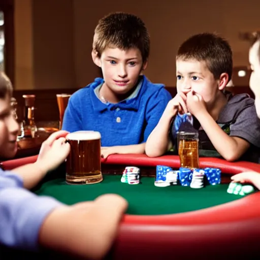 Image similar to children drinking beer at a poker table