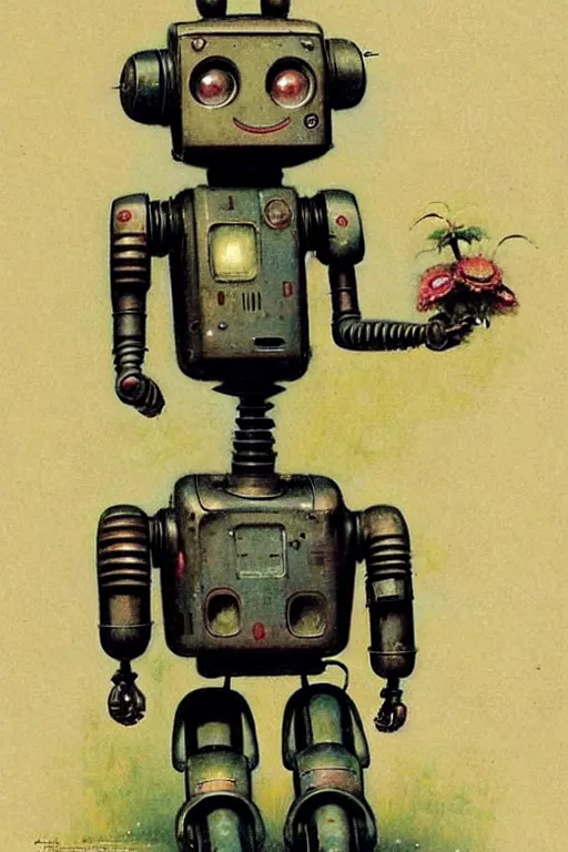 Prompt: antique childrens book ( ( ( ( ( 1 9 5 0 s robot, robert kinoshita, android. muted colors. ) ) ) ) ) by jean - baptiste monge, tom lovell!!!!!!!!!!!!!!!!!!!!!!!!!!!!!!