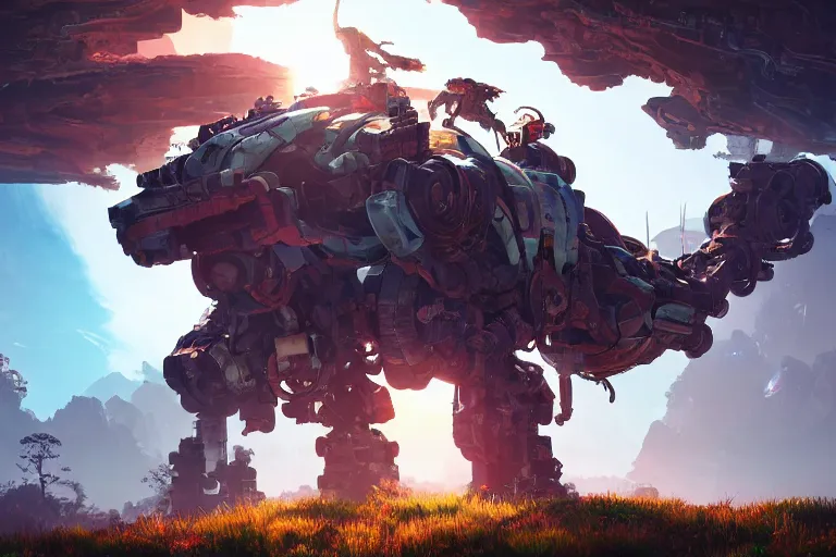 Image similar to watcher machine mecanical creature robot of horizon forbidden west horizon zero dawn radiating a glowing aura global illumination ray tracing hdr fanart arstation by ian pesty and alena aenami artworks in 4 k