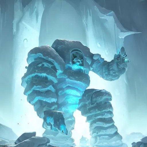 Image similar to ice golem, ice background, epic fantasy style, in the style of Greg Rutkowski, hearthstone artwork