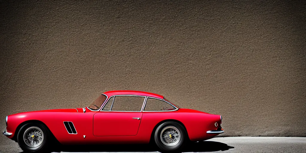 Image similar to photograph, 1958 FERRARI 250 GT, cinematic, PCH, california coast, 8k, depth of field, bokeh.