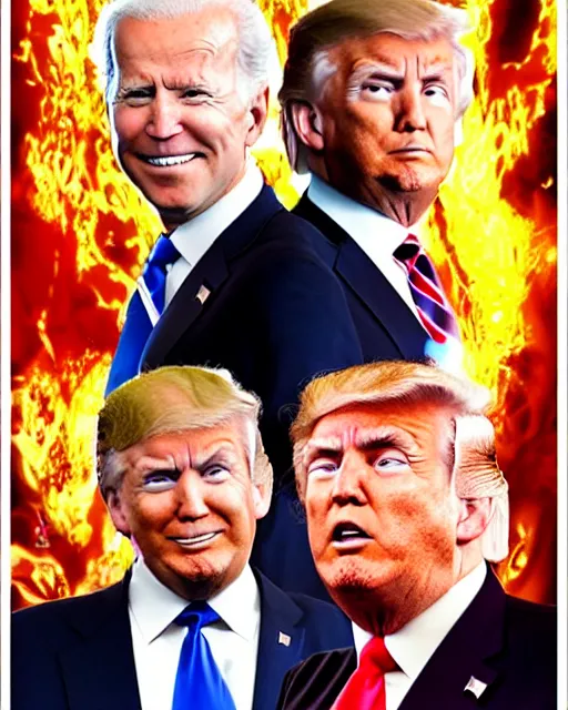 Image similar to super saiyan joe biden and super donald trump on a movie poster, realistic, hd, cinematic,