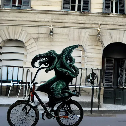 Image similar to cthulhu riding a bike in paris