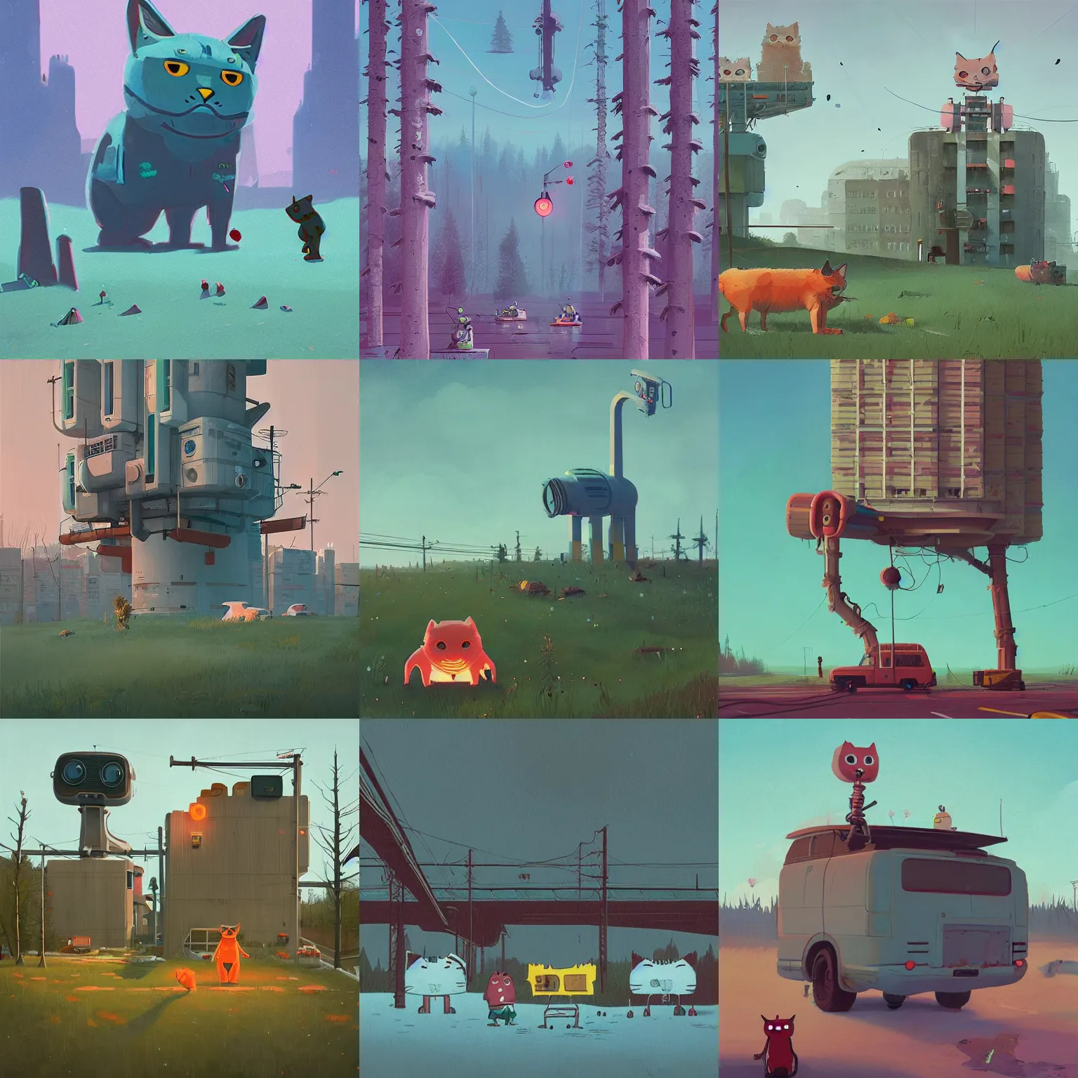 Prompt: by cute simon cat stalenhag