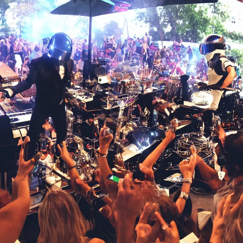 Prompt: daft punk performing at my back yard bbq, instagram photo