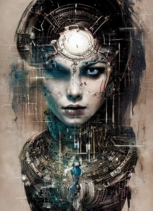 Image similar to portrait of a standing arrogant android goddess, shaman, sword, evening, dark, intricate, very detailed, science-fiction, trending on artstation, Nekro, Russ Mills, Taiyo Matsumoto