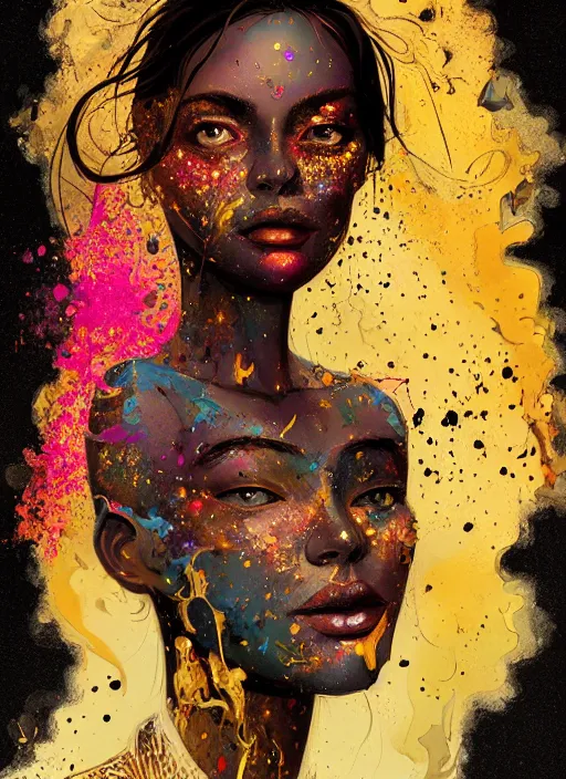 Prompt: beautiful face, made of smoke, golden tears, dramatic lighting, maximalist pastel color palette, splatter paint, pixar and disney concept, graphic novel by fiona staples and dustin nguyen, peter elson alan bean wangechi mutu, clean cel shaded vector art, on artstation