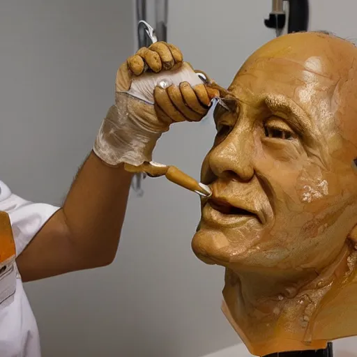 Prompt: sculpture of a dentist made entirely out of honey