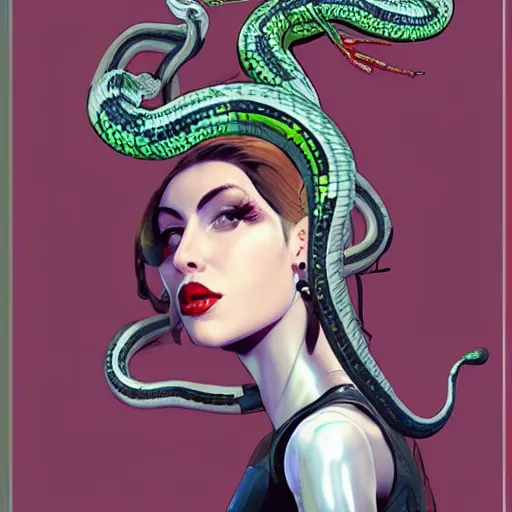Image similar to a robotic woman with snakes in her hair, artstation