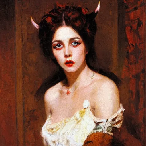 Prompt: portrait of a female demon, by nikolay makovsky.