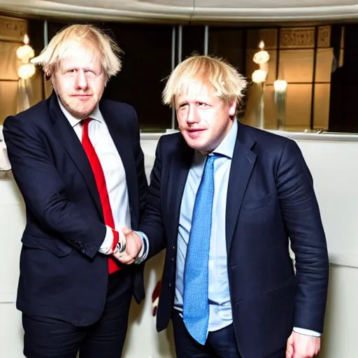 Image similar to Hideo Kojima shaking hands with Boris Johnson, photo