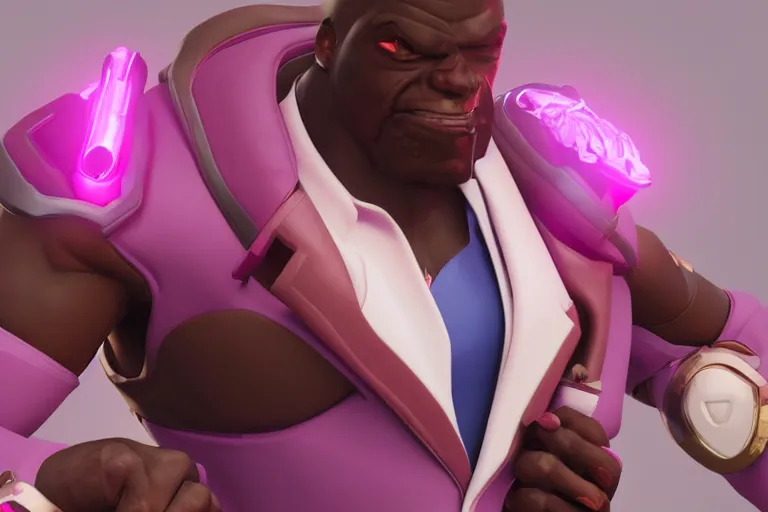 Image similar to doomfist, pink blazer, overwatch game, digital art, high detailed, artstation, 3 d render