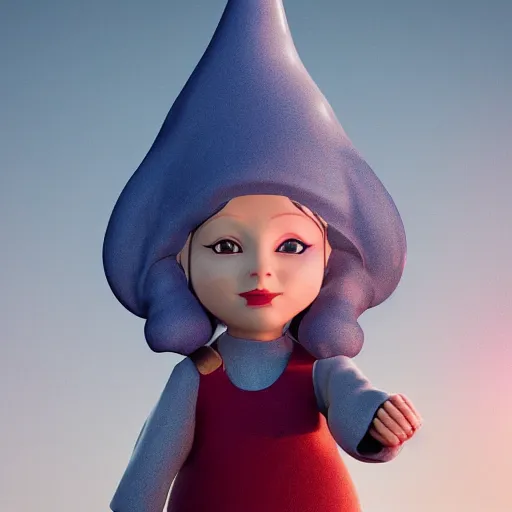 Image similar to gnome girl, hyperrealistic photo, octane render, dynamic lighting