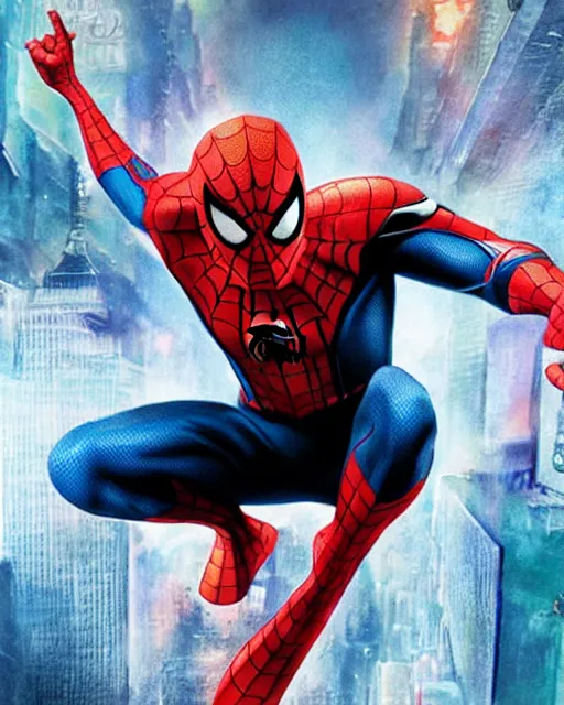 Prompt: spider - man ( 2 0 2 0 ), airbrush, drew struzan illustration art, key art, movie poster