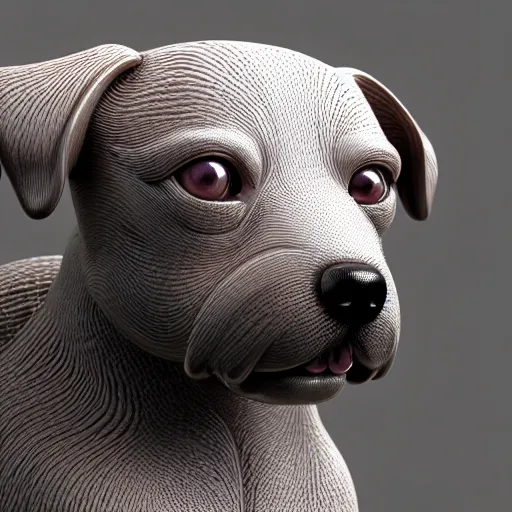 Image similar to a highly detailed realistic 3 d render sculpture of a cute dog with wide open eyes by zhelong xu, unreal engine, ray trace, jingdezhen porcelain. chinese culture. super clear details, ultra clear material. close - up shot, intricate details. 3 d octane render. substance painter.