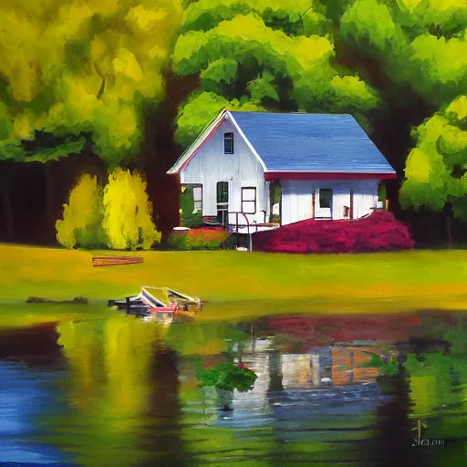 Image similar to a house by the lake painted by jason rainville