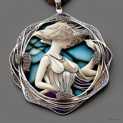 Prompt: complicated artnouveau lalique necklace