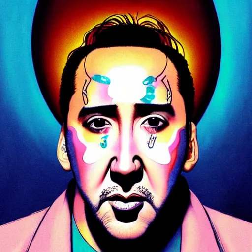 Image similar to prompt : gogo singer nicolas cage illustration portrait soft light painted by james jean and katsuhiro otomo and erik jones, inspired by evangeleon anime, smooth face feature, intricate oil painting, high detail illustration, sharp high detail, manga and anime 1 9 9 9