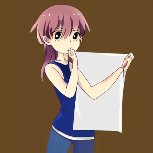 Prompt: anime drawing of a woman happy because she has a roll of toilet paper, cute, anime style