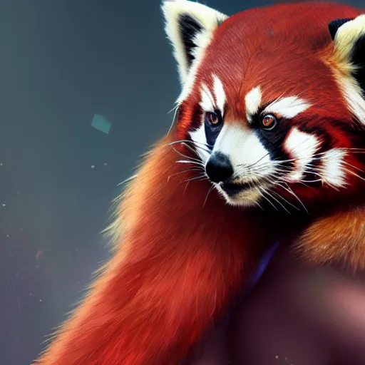 Image similar to a detailed image of a beautiful woman with red panda features, in professional makeup, by ross tran, greg rutkowski, 4 k