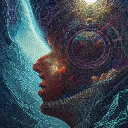 Image similar to beautiful portrait of intelligence of science, spatial space deformation in latent space, math art, astral plane, by tyler edlin and artgerm and dan mumford and gustave dore