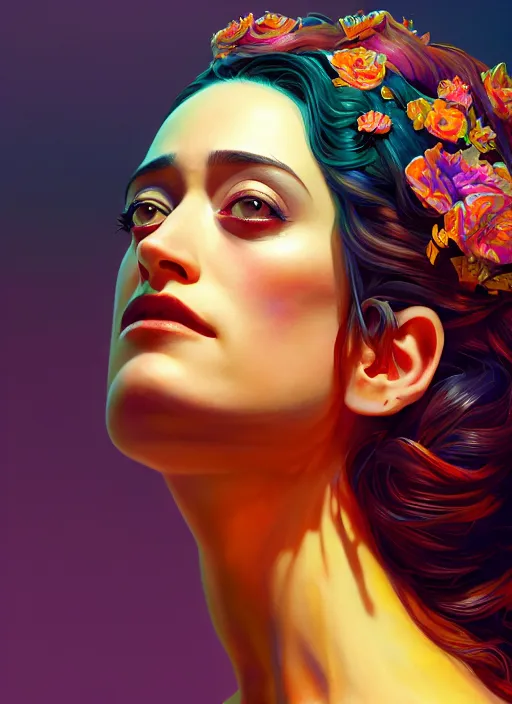 Prompt: side profile centered painted portrait, emmy rossum as gypsy queen, d & d, gloomhaven, matte painting concept art, art nouveau, beautifully backlit, swirly vibrant color lines, fantastically gaudy, aesthetic octane render, 8 k hd resolution, by ilya kuvshinov and cushart krent and gilleard james