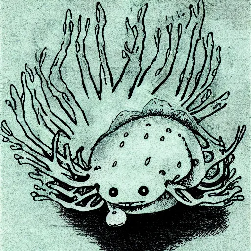 Prompt: an axolotl drawn by junji ito