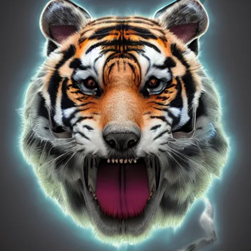 Prompt: monster dog tiger fusion cosmic horror made of angles drooping skin hyper realistic