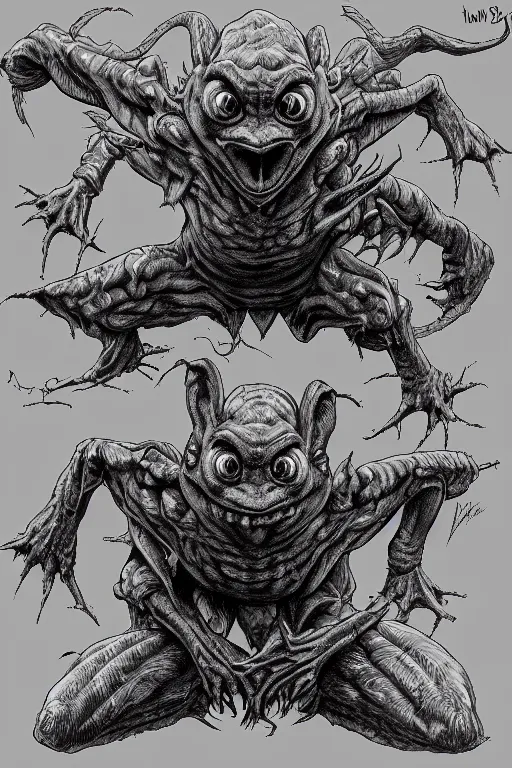 Image similar to goblin, symmetrical, toad eyes and webbed feet, highly detailed, digital art, sharp focus, trending on art station, kentaro miura manga art style