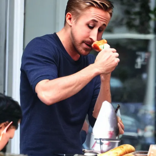 Prompt: Ryan Gosling eating sausage