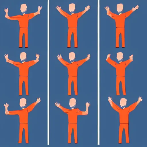 Prompt: an animation of the same man waving his arms shot frame by frame, separated into equally sized frames, from'animation types'