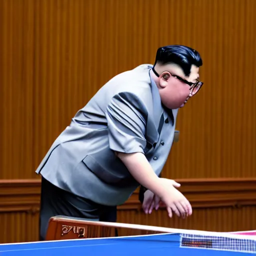 Prompt: photo of kim jung un playing ping pong