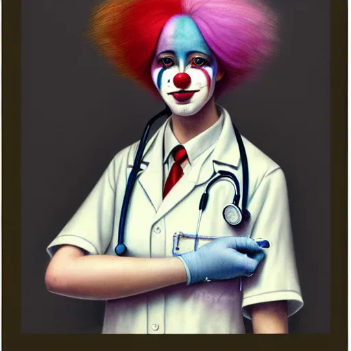 Image similar to clowncore pastel punk young hospital nurse wearing stylish uniform. detailed, portrait, 8 k, artwork by jean - baptiste monge