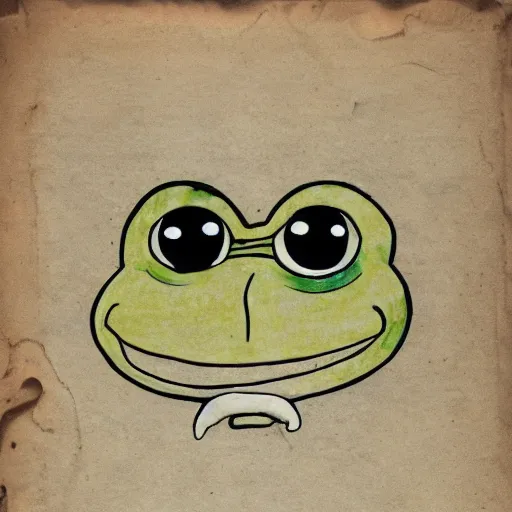 Prompt: ancient manuscript of pepe the frog on papyrus paper, ancient color illustrated, 30BC