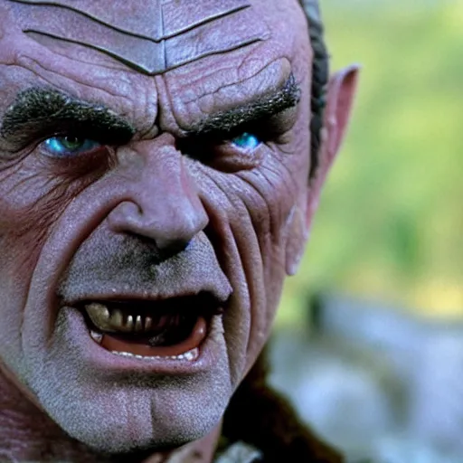 Prompt: an 8 k uhd photo of sean connery as an orc from the lord of the rings movie series