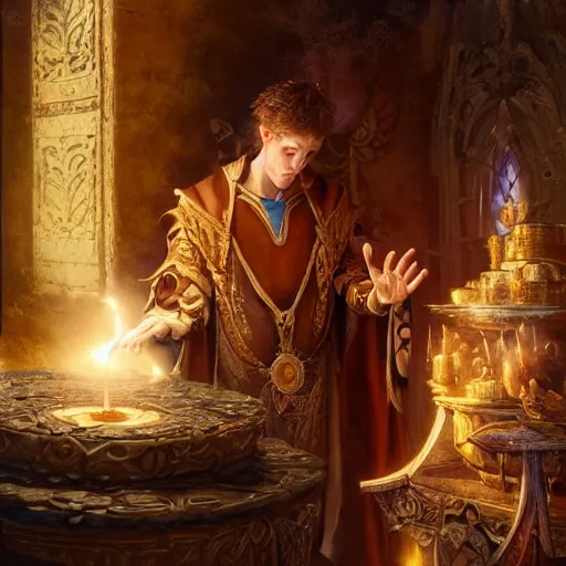 Image similar to A young mage in an invocation ritual, realistic, sharp focus, 8k high definition, insanely detailed, intricate, elegant, art by Justin Gerard