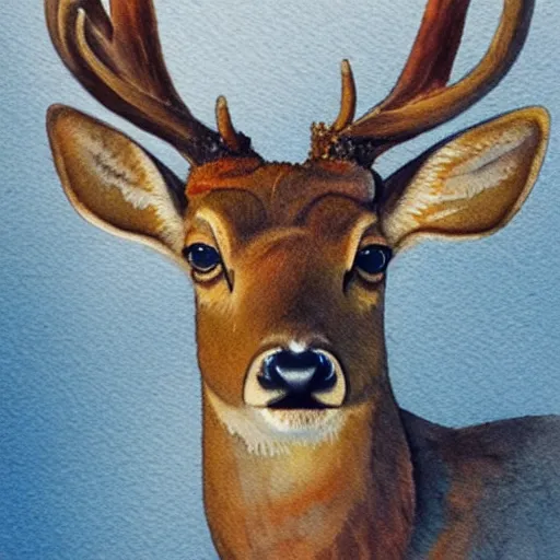 Image similar to a calming watercolour painting of a deer. deer portrait. symmetric. trending on artstation