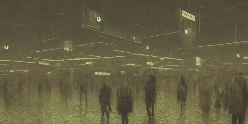 Prompt: shinjuku station via night vision goggles 4 k, concept art by beksinski and stalenhag