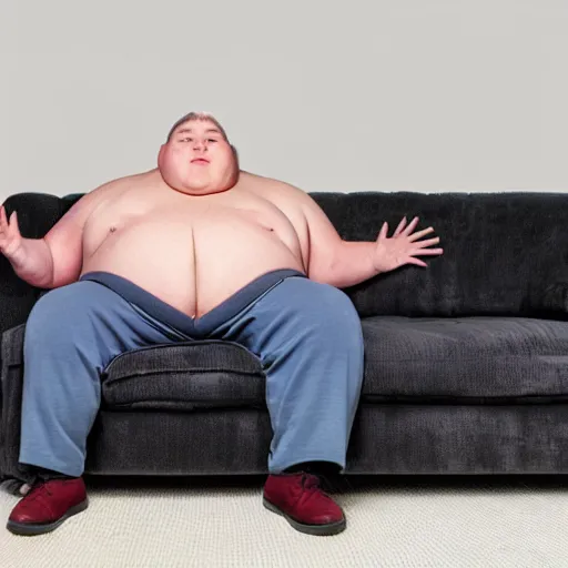 Prompt: The fattest possible man on a couch, photo, 4K