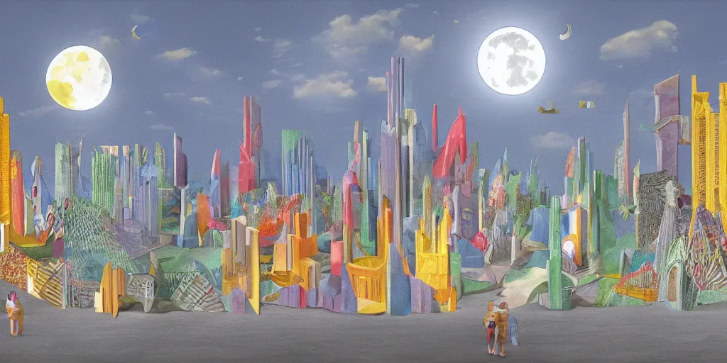 Image similar to fantasy city with moon by STEVEN HOLL trending on artsation