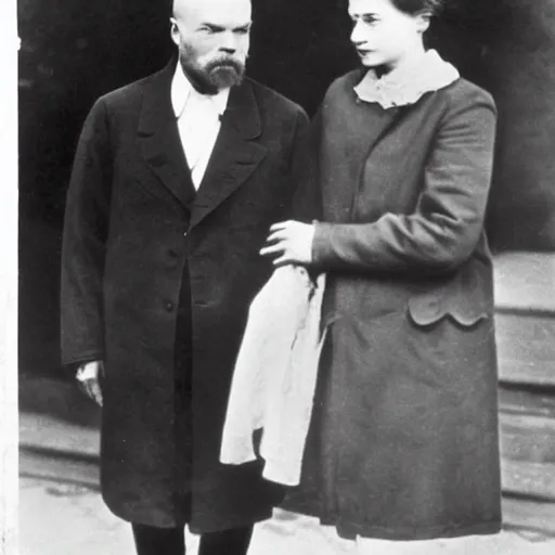 Image similar to Vladimir Lenin and his girlfriend, Princess Anastasia Romanov, photograph, 1919, paparazzi